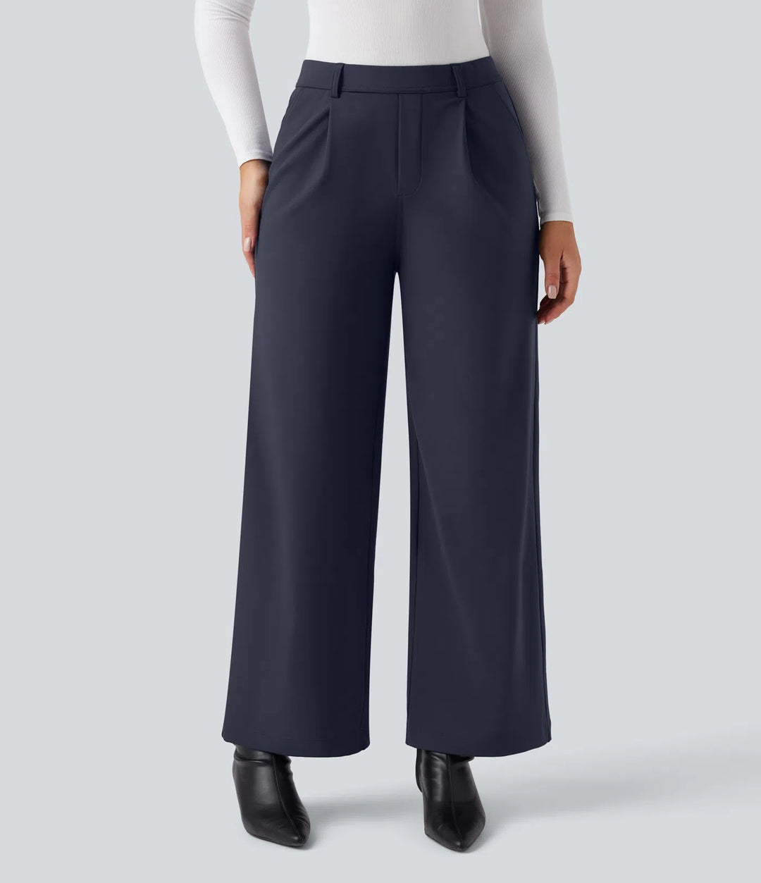 SoftlyZero Plush Thermal High Waisted Straight Leg Work Trousers with Pockets