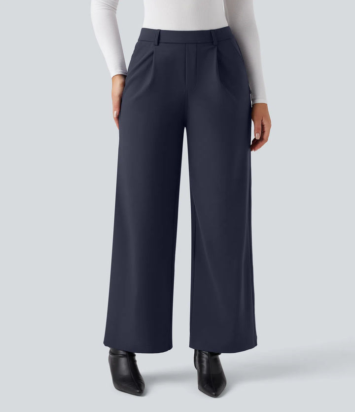 SoftlyZero Plush Thermal High Waisted Straight Leg Work Trousers with Pockets