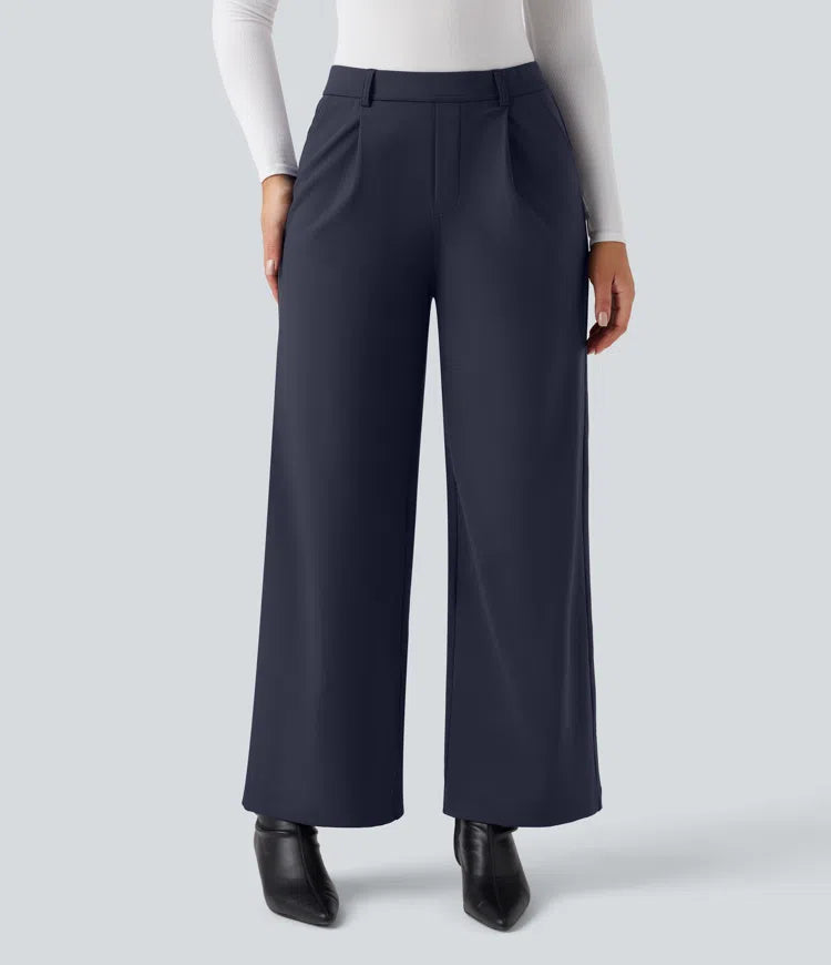 SoftlyZero Plush Thermal High Waisted Straight Leg Work Trousers with Pockets