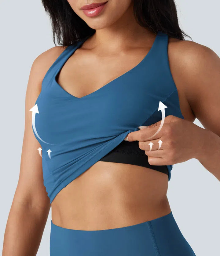 Halara UltraSculpt Deep V-neck Push-Up Crisscross Back 2-in-1 Yoga Tank Top