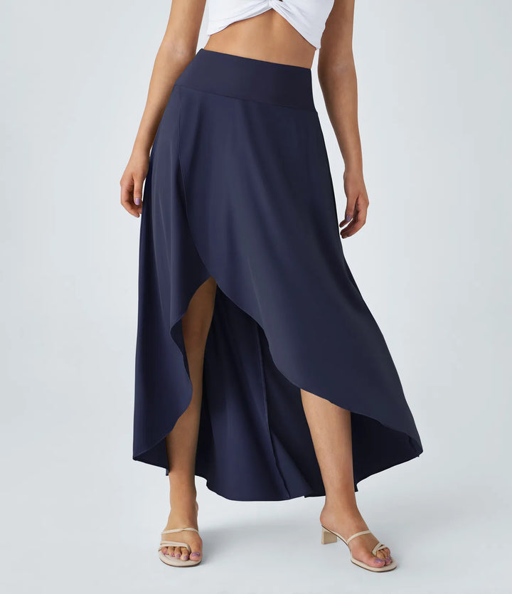 Breezeful High Waisted High Low Ruffle 2-in-1 Flowy Quick Dry Casual Regular Maxi Skirt