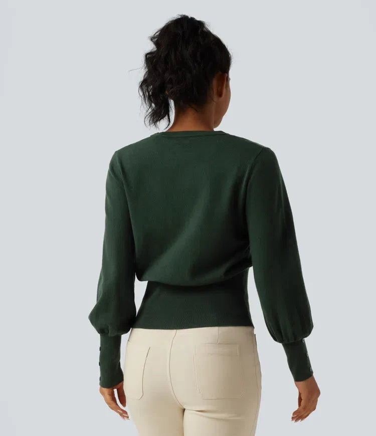 V Neck Bishop Long Sleeve Work Cardigan