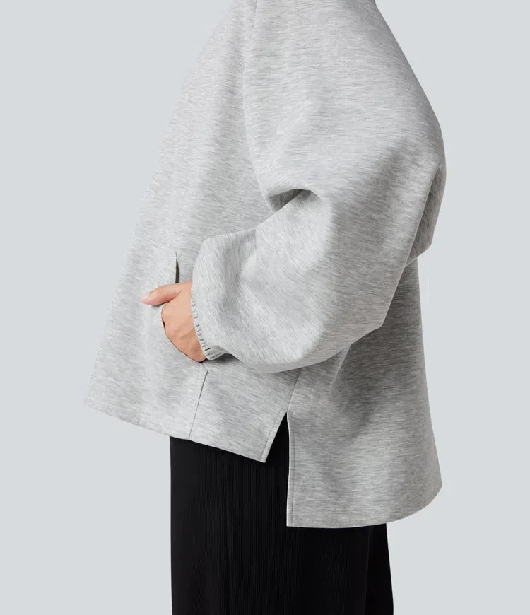 Mock Neck Long Sleeve High Low Casual Sweatshirt with Pocket