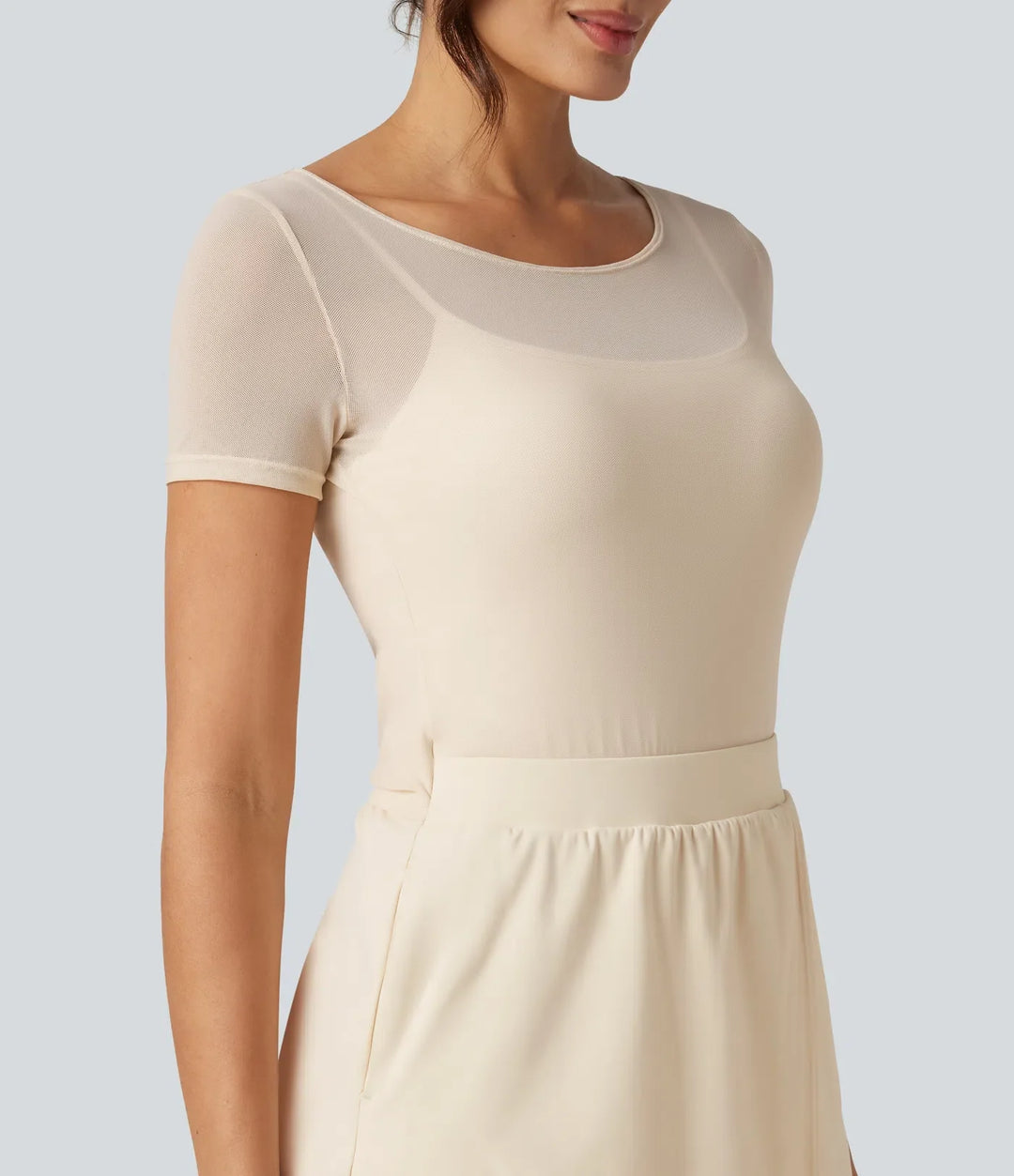 SoftlyZero Plush Boat Neck Built-in Bra Contrast Mesh Short Sleeve Party Romper with Pockets-Easy Peezy Edition