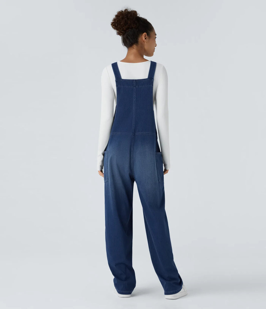 Halara Flex V Neck Pocket Washed Denim Casual Dungarees