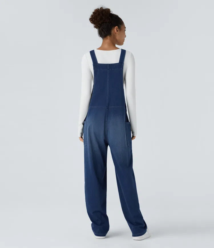 Halara Flex V Neck Pocket Washed Denim Casual Dungarees