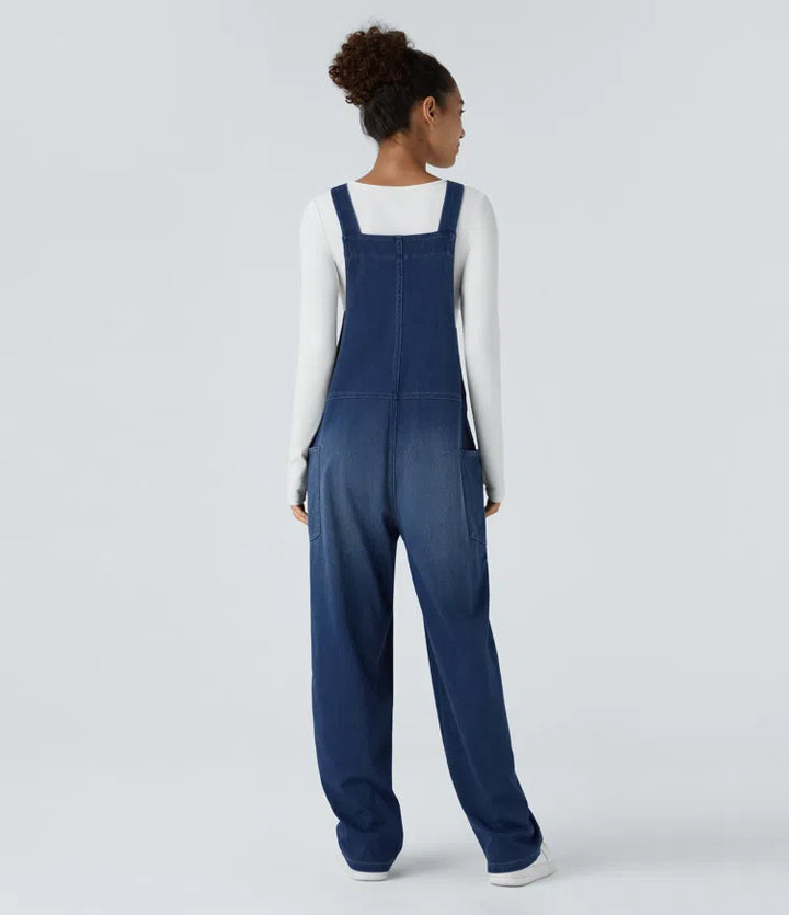 Halara Flex V Neck Pocket Washed Denim Casual Dungarees