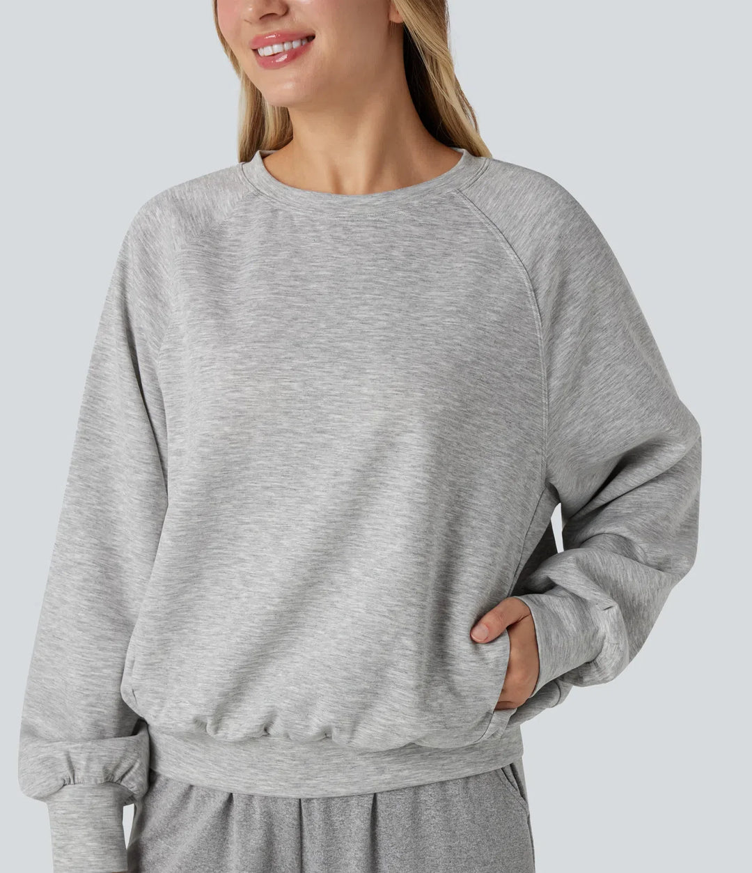 Round Neck Long Sleeve Cut Out Casual Sweatshirt with Pockets