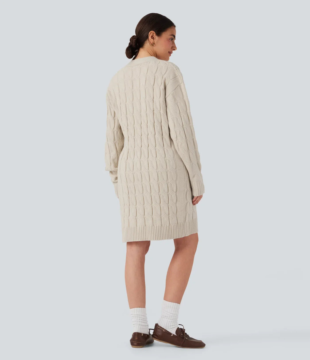V Neck Long Sleeve Longline Casual Cardigan with Pockets