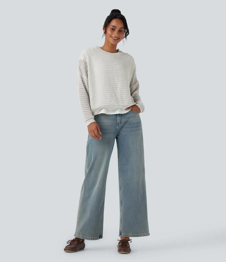 Round Neck Dropped Shoulder Relaxed Casual Jumper