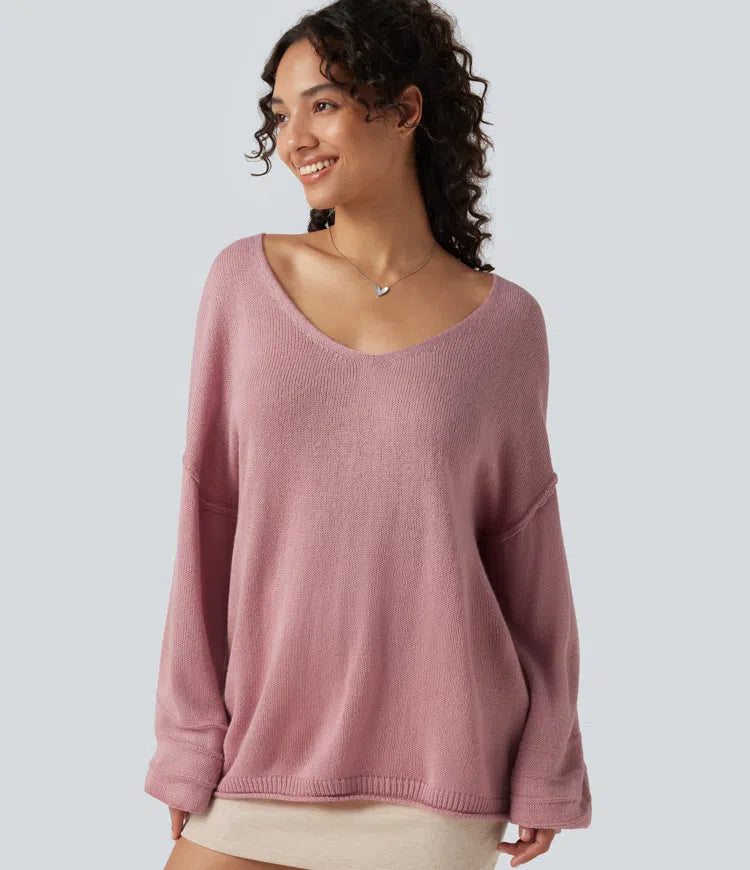 V Neck Long Sleeve Casual Jumper