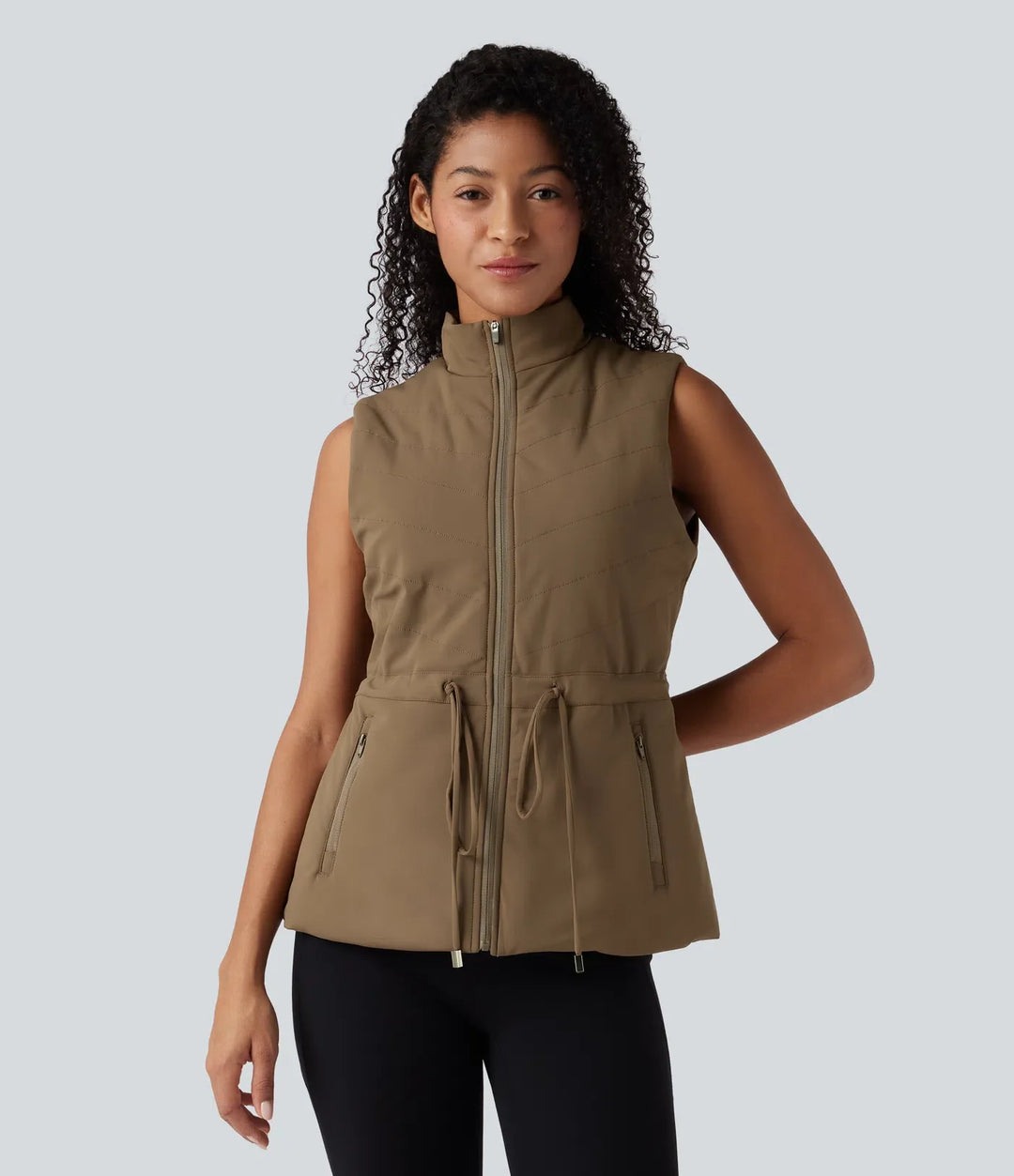 PuffFlex 3-in-1 High-Neck Long Sleeve Thumb Holes Fleece Jacket &amp;Quilted Vest with Pockets