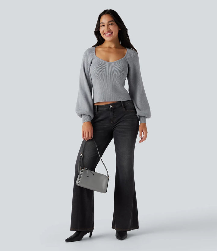 Queen Anne Neck Long Sleeve Casual Jumper