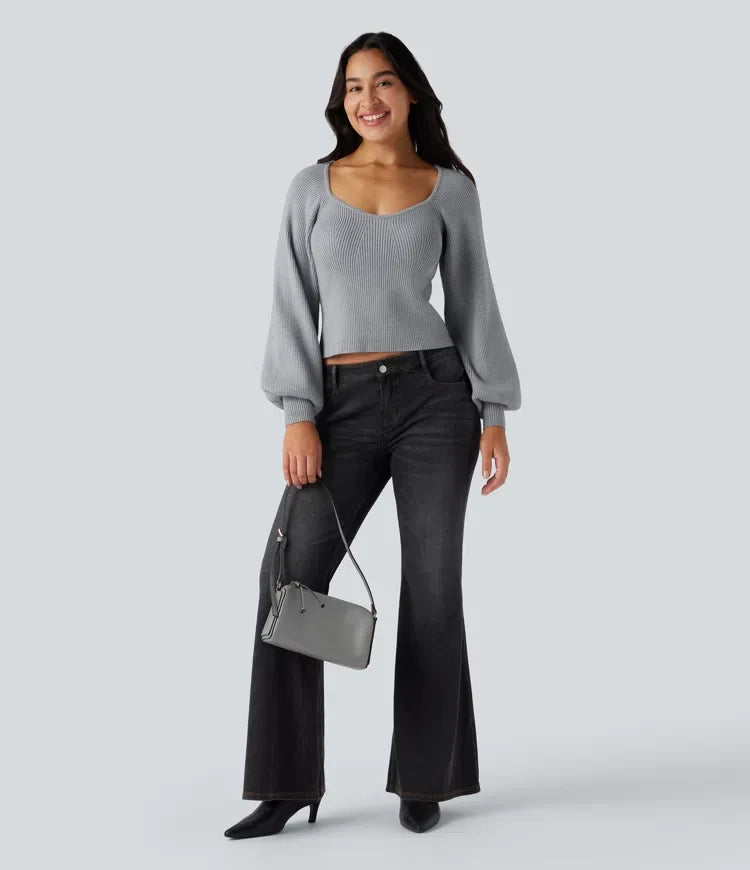 Queen Anne Neck Long Sleeve Casual Jumper