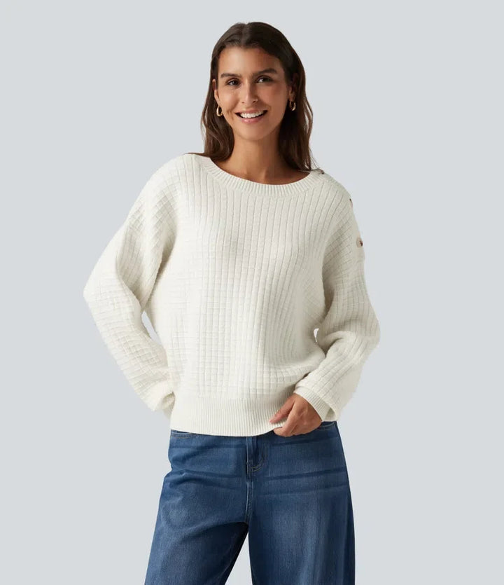 Round Neck Dropped Shoulder Long Sleeve Casual Jumper