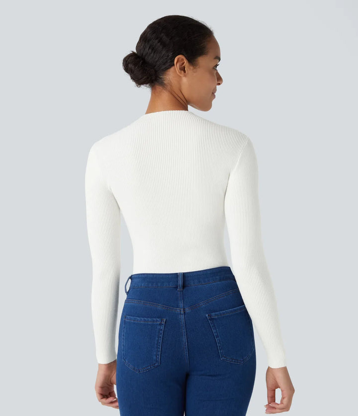 Ribbed Knit Round Neck Long Sleeve Casual Jumper