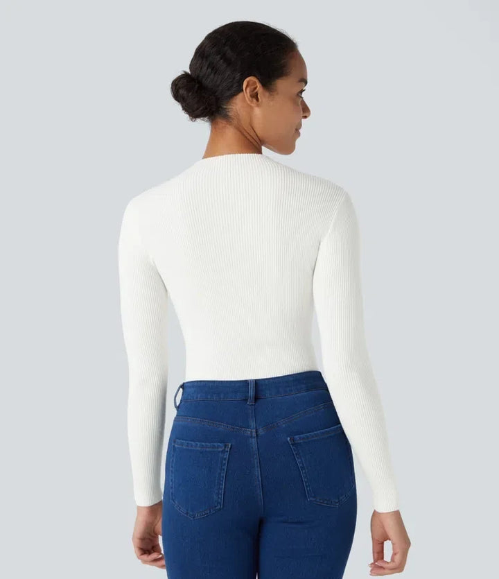 Ribbed Knit Round Neck Long Sleeve Casual Jumper