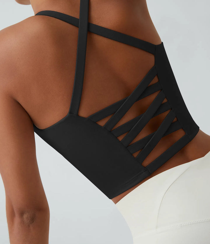 Crisscross Backless Built-in Bra Cropped Running Tank Top A-D Cups