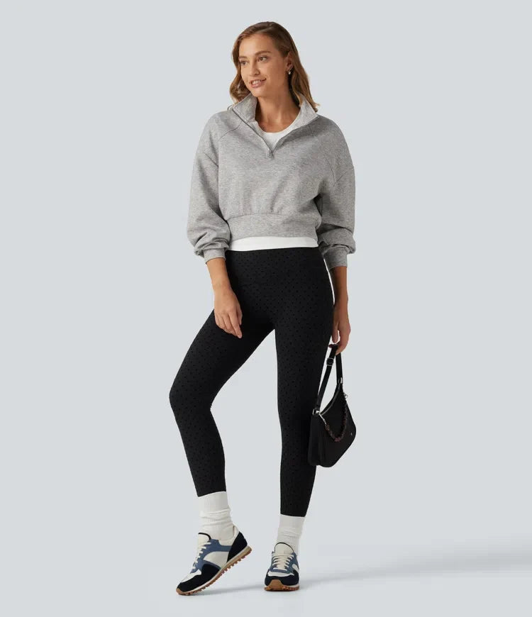 Stand Collar Half-Zip Raglan Long Sleeve Casual Cropped Sweatshirt