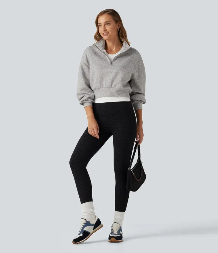 Stand Collar Half-Zip Raglan Long Sleeve Casual Cropped Sweatshirt