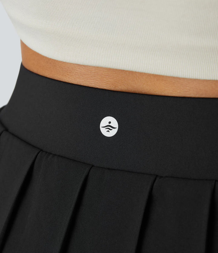 Breezeful High Waisted Pleated 2-in-1 Pocket Adjustable Buckle Micro Mini Quick Dry Party Skirt