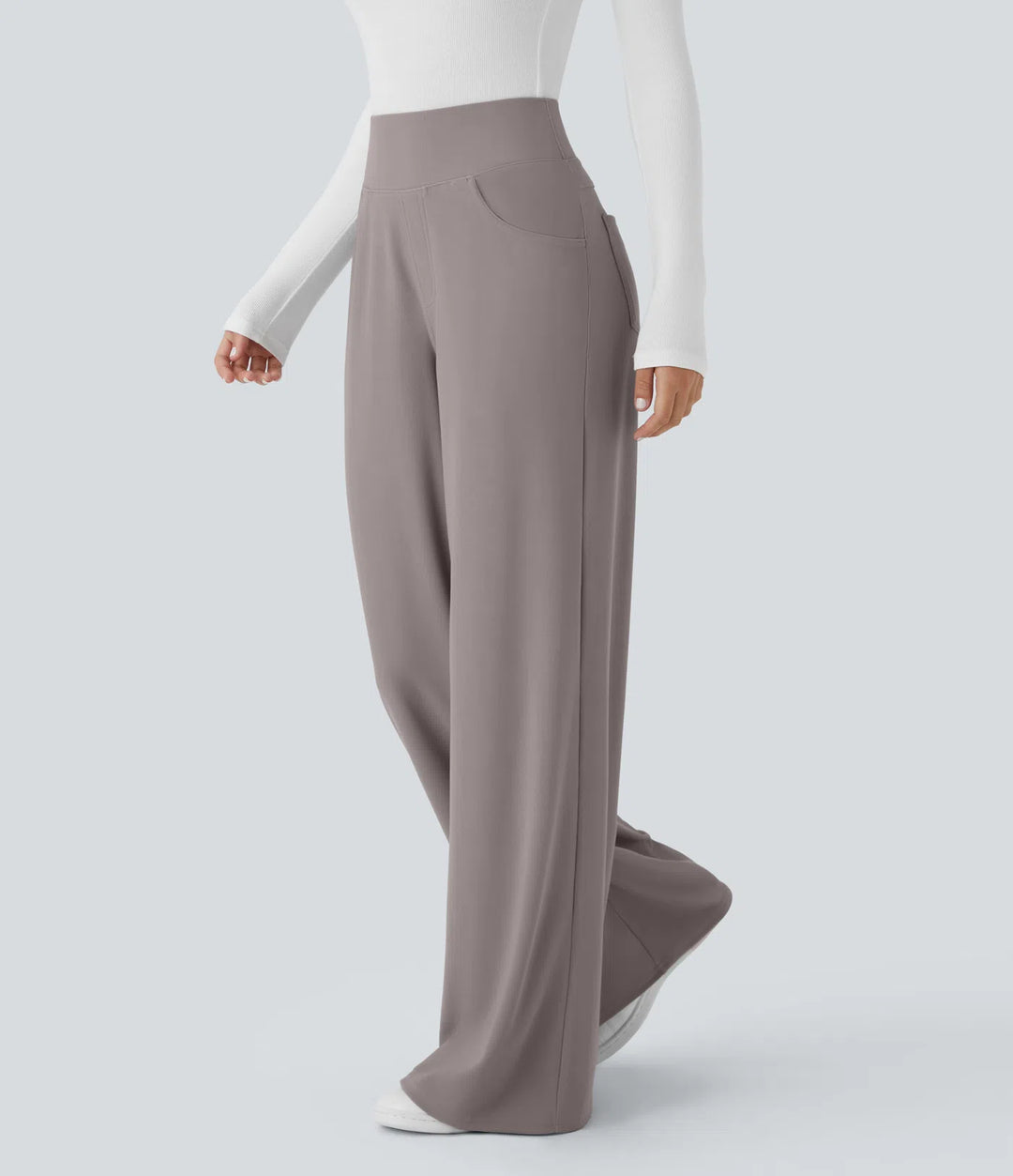 Halara Flex High Waisted Tummy Control Pockets Wide Leg Micro Waffle Work Trousers