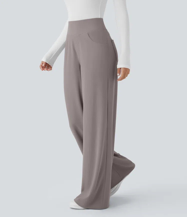 Halara Flex High Waisted Tummy Control Pockets Wide Leg Micro Waffle Work Trousers