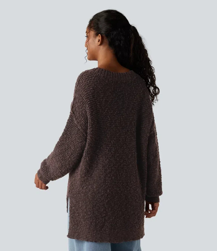 V Neck Long Sleeve High Low Casual Jumper