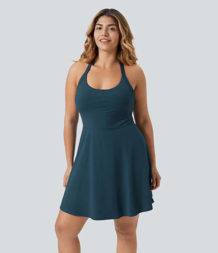 Backless Twisted Flare Dance Plus Size Active Dress-Longer Length-Easy Peezy Edition