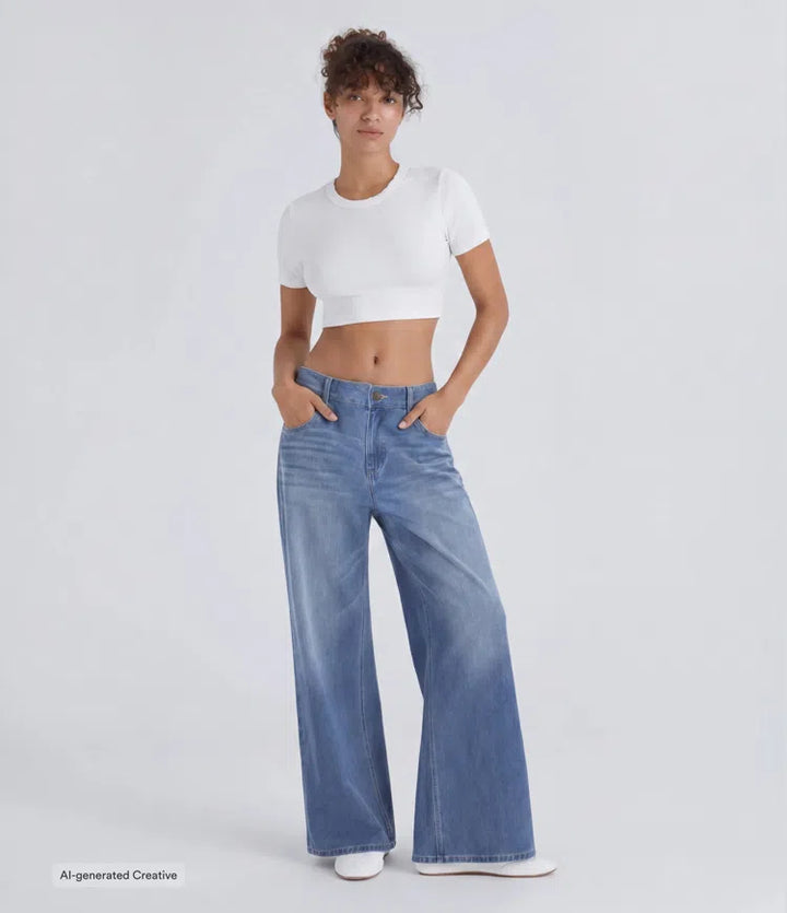 Halara Flex Low Rise Zipper Pockets Washed Baggy Wide Leg Casual Jeans