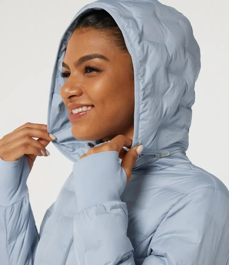 Removable Hood Long Sleeve Quilted Casual Down Jacket with Pockets and Thumb Holes