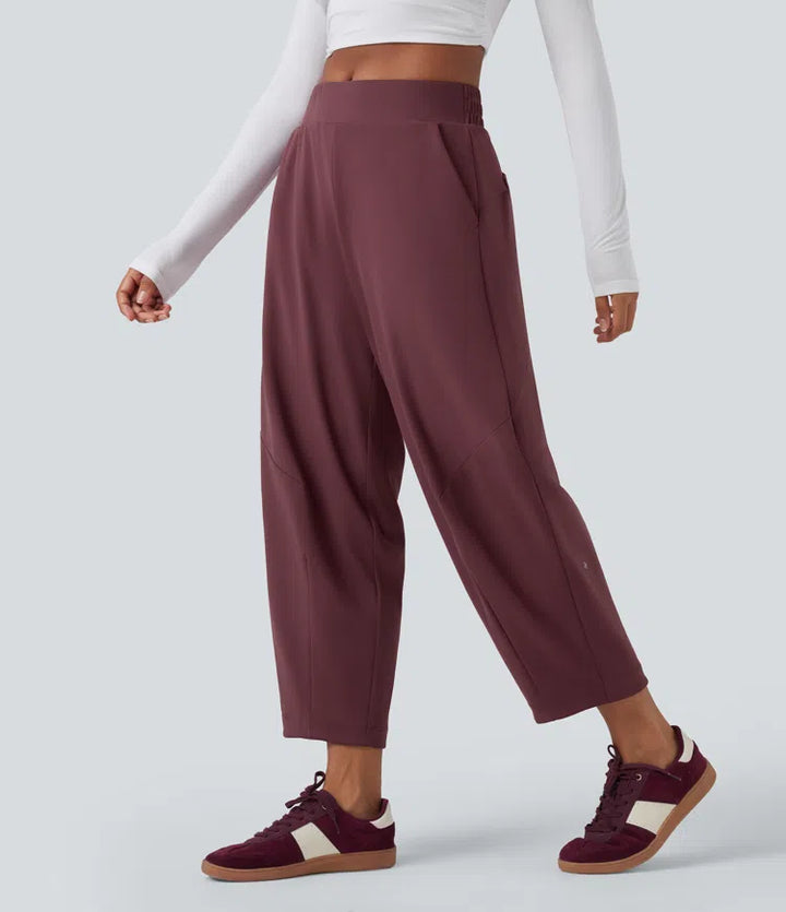 DayStretch Mid Rise Casual Barrel Leg 7/8 Trousers with Pockets