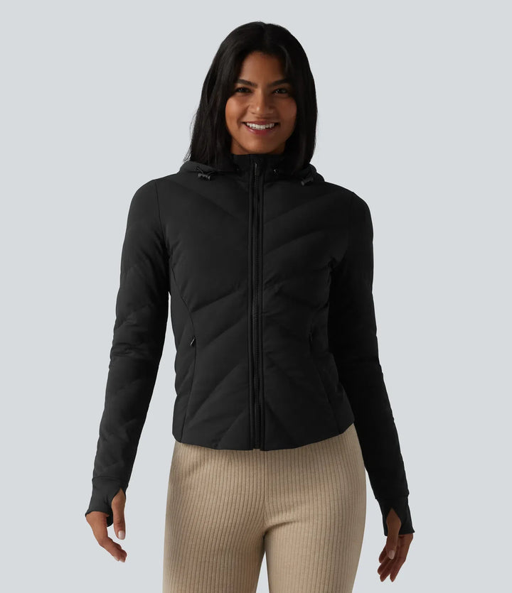 PuffFlex Stand Collar Long Sleeve Thumb Hole Casual Padded Jacket with Pockets