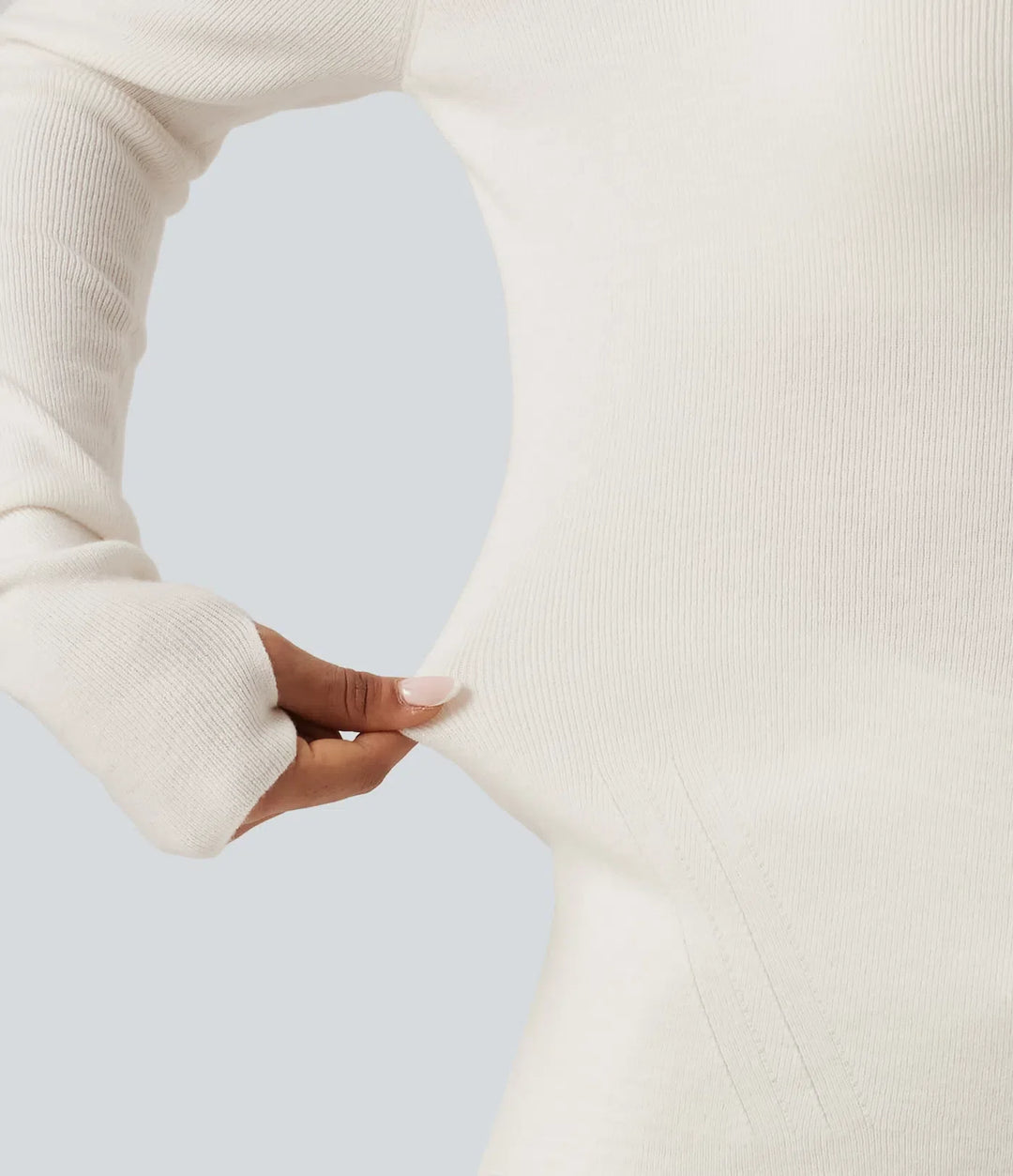 Round Neck Long Sleeve Thumb Hole Slim Work Jumper