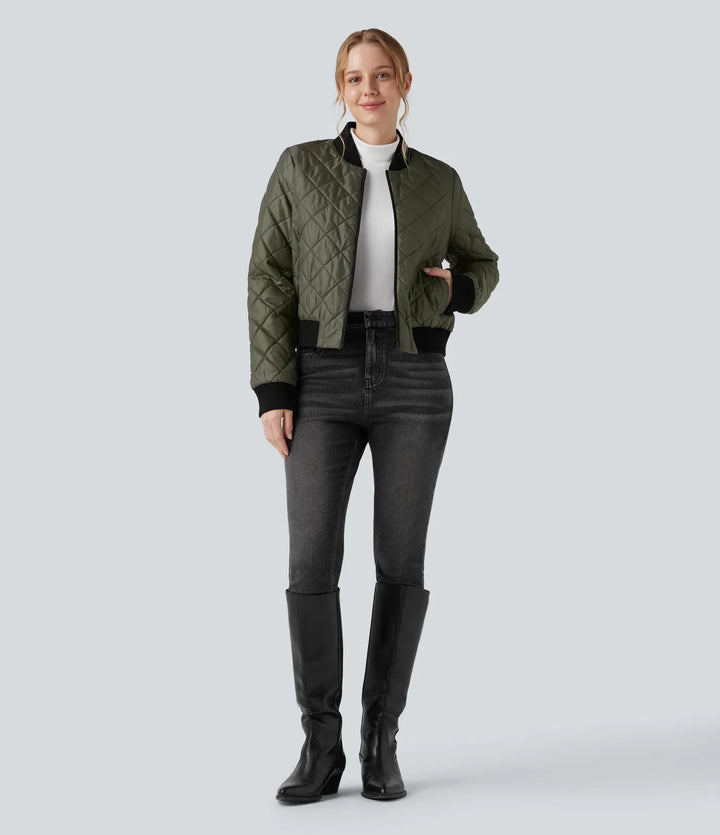 Zip Fly Casual Padded Bomber Jacket with Pockets