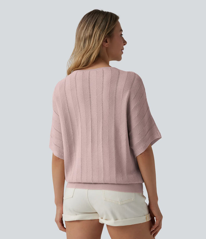 V Neck Short Sleeve Casual Jumper