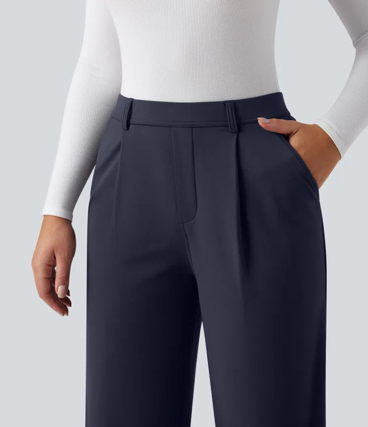 SoftlyZero Plush Thermal High Waisted Straight Leg Work Trousers with Pockets