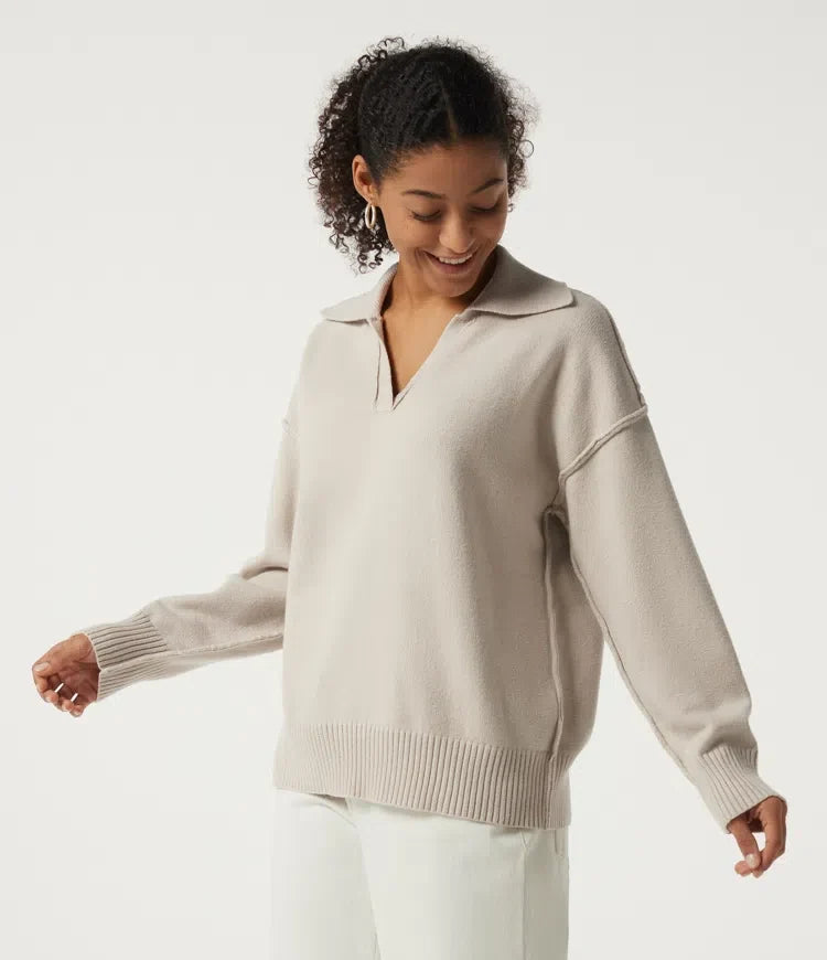 Polo Neck Long Sleeve Dropped Shoulder Casual Jumper