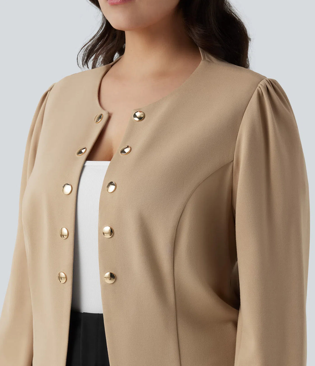 Plus Size Round Neck Long Sleeve Slim Work Blazer