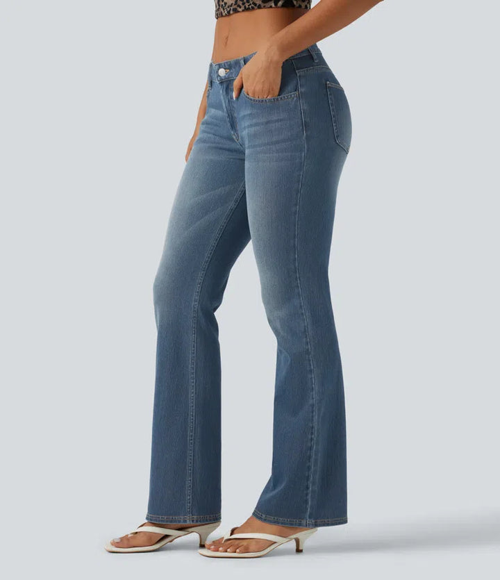 Halara Flex Low Rise Washed Bootcut Casual Jeans with Pockets