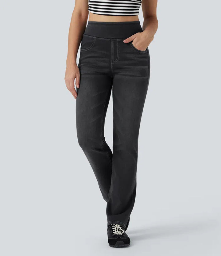 Halara Flex High Waisted Tummy Control Washed Casual Bootcut Jeans with Pockets
