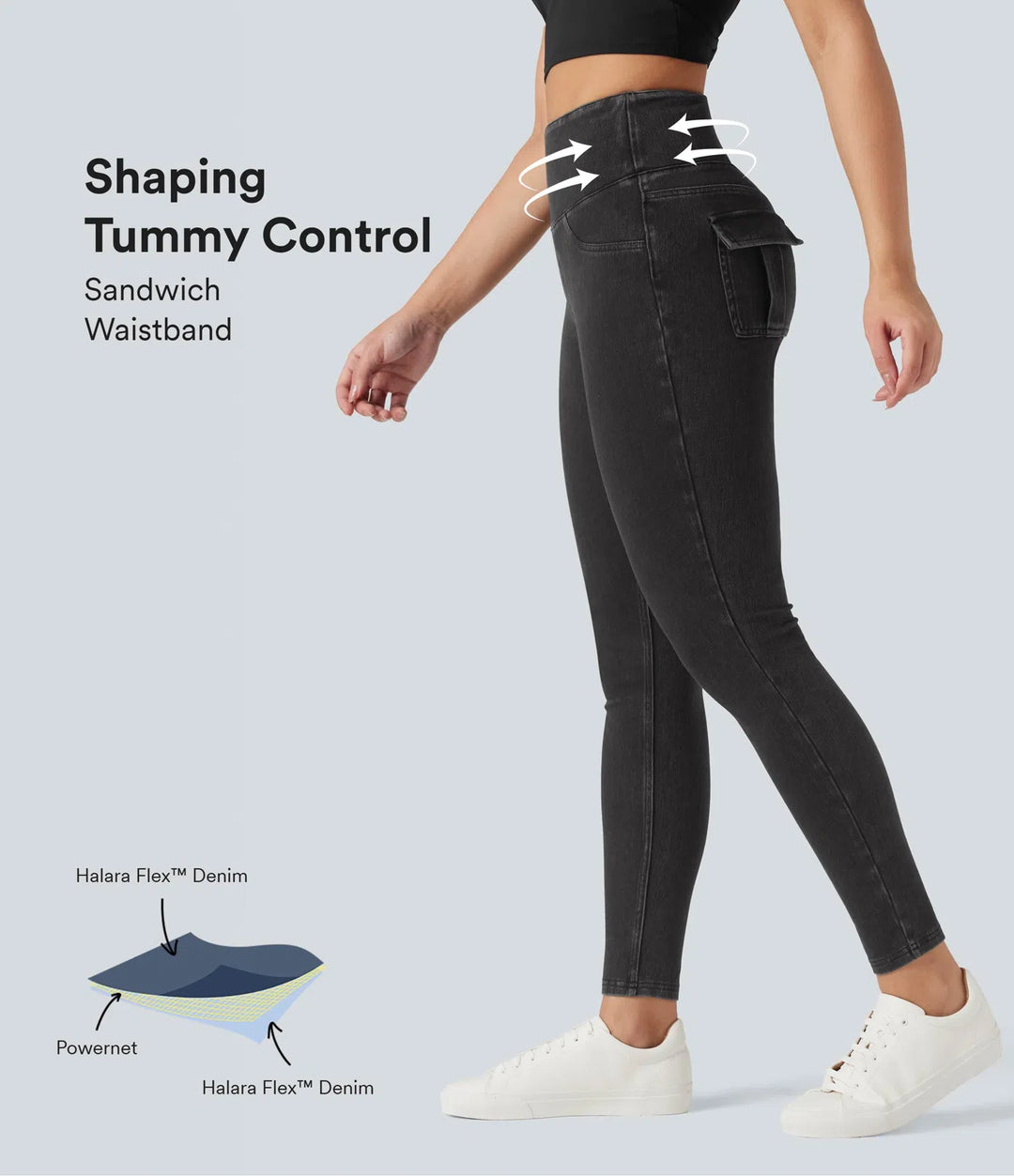 Halara Flex High Waisted Tummy Control Denim Casual Leggings with Pockets