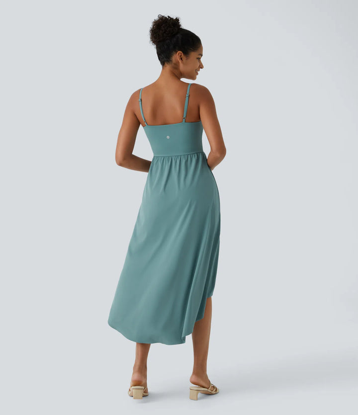 Breezeful Backless High Low 2-Piece Side Pocket Flowy Midi Quick Dry Casual Dress
