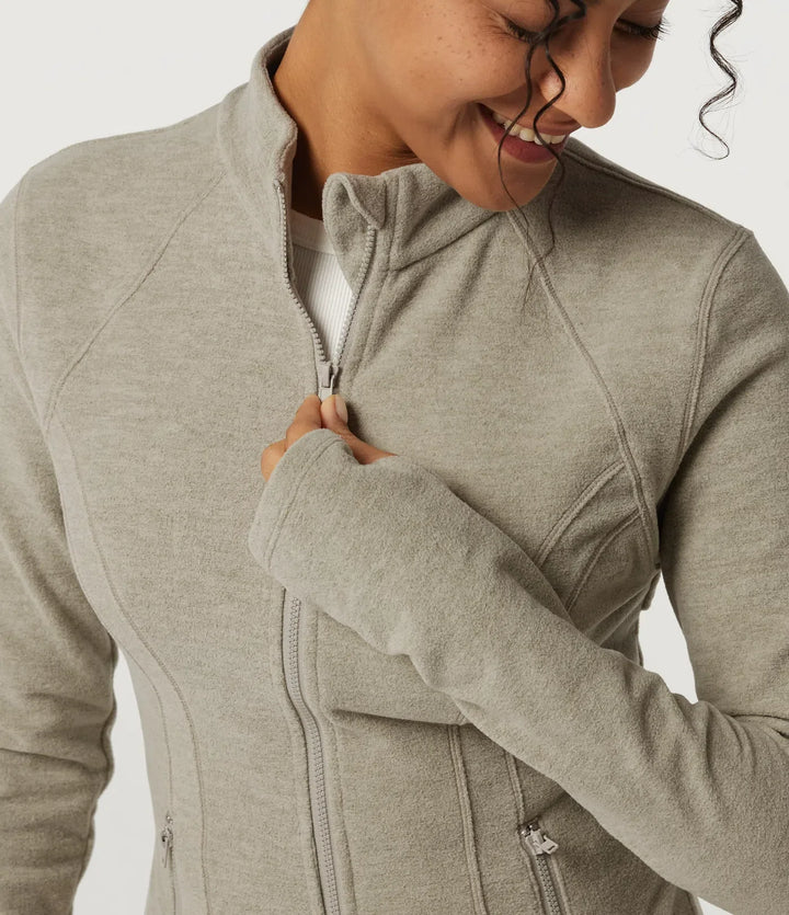 Stand Collar Long Sleeve Fleece Workout Jacket with Pockets and Thumb Holes