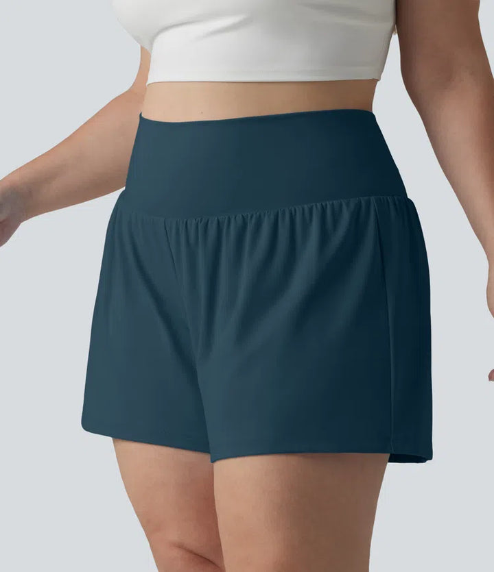Super High Waisted Back Pocket &amp; Side Hidden Pocket 2-in-1 Yoga Plus Size Shorts 4&