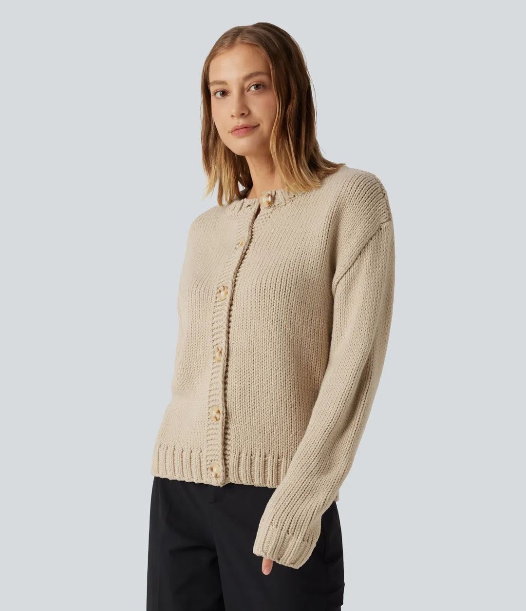 Round Neck Long Sleeve Casual Cardigan