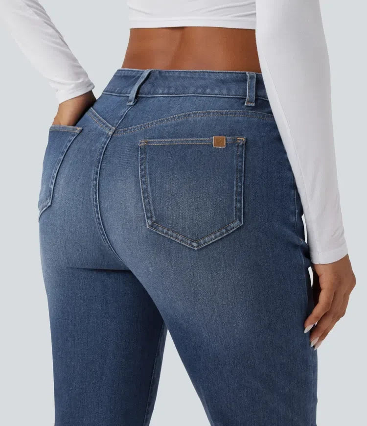 Halara Flex High Waisted Rolled Hem Casual Slim Jeans with Pockets