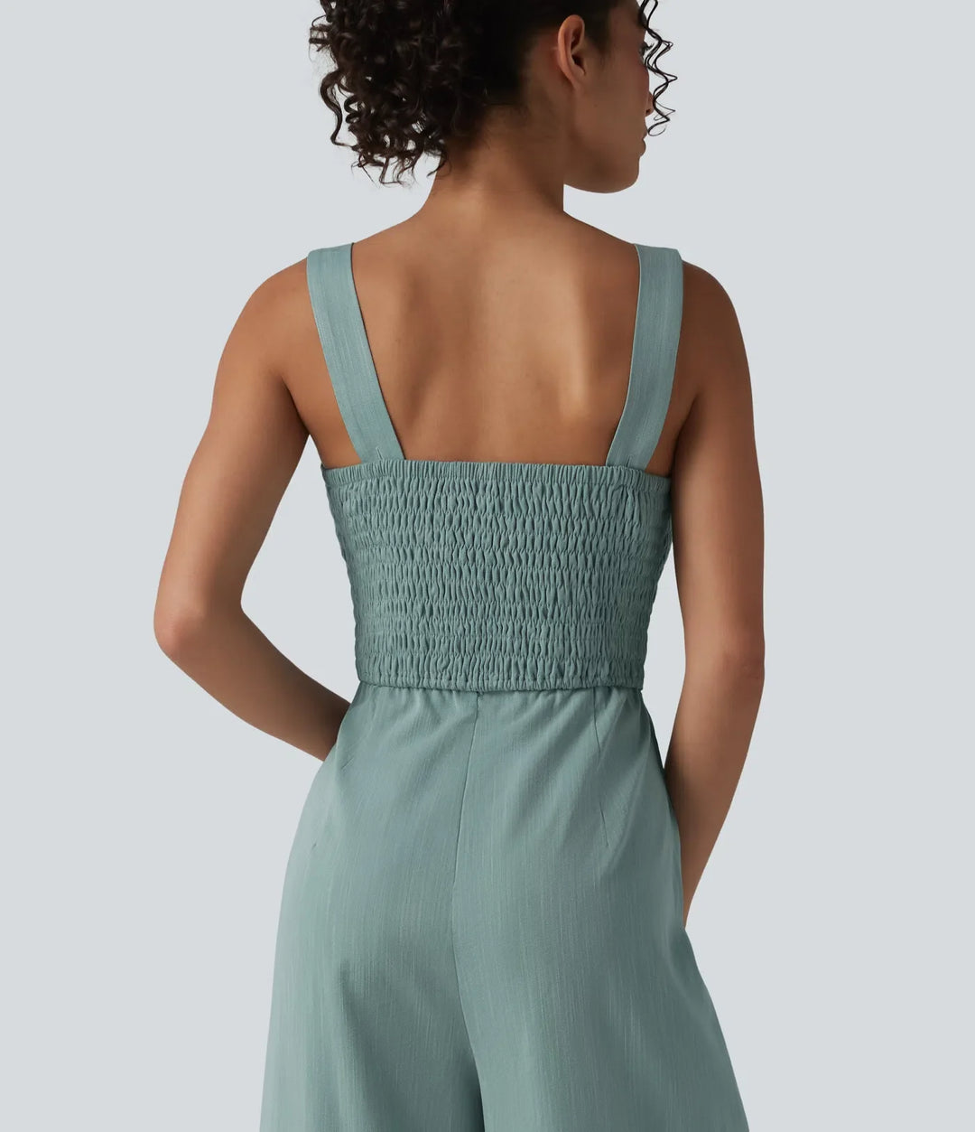 Square Neck Shirred Linen-Feel Jumpsuit-Easy Peezy Edition