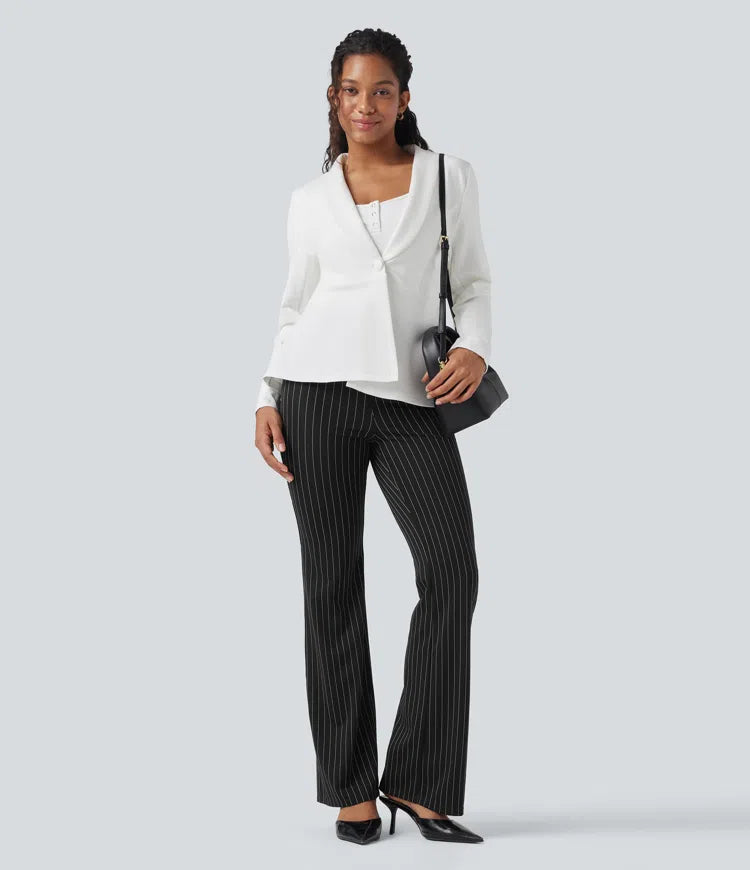 Halara Flex High Waisted Striped Work Flared Trousers with Pockets