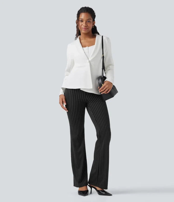 Halara Flex High Waisted Striped Work Flare Trousers with Pockets